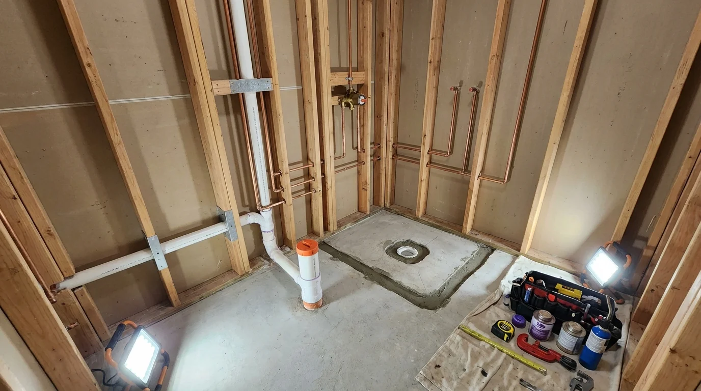 Bathroom rough-in plumbing during remodel by Johns Plumbing LLC in DeLand