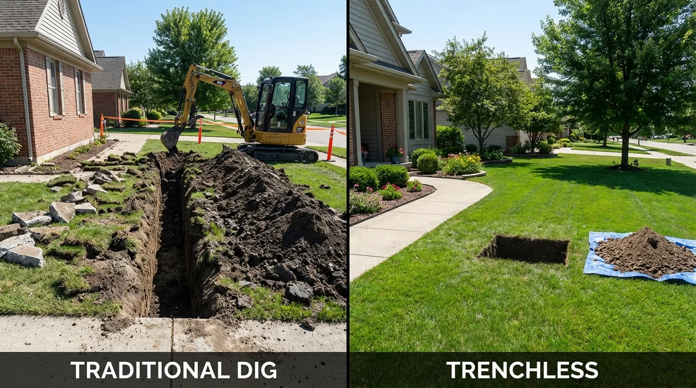 Trenchless sewer repair with minimal yard damage versus traditional excavation in DeLand, FL